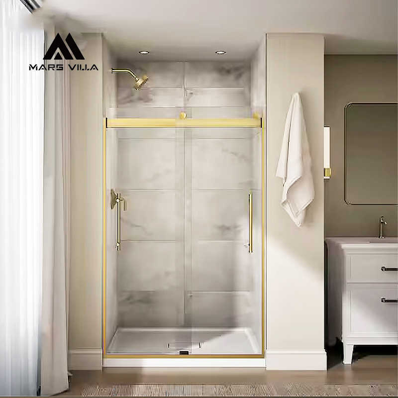 Puerta de ducha corrediza sin marco OEM de 44-48″ de ancho x 74″ de alto con vidrio transparente de 5/16″ de espesor.