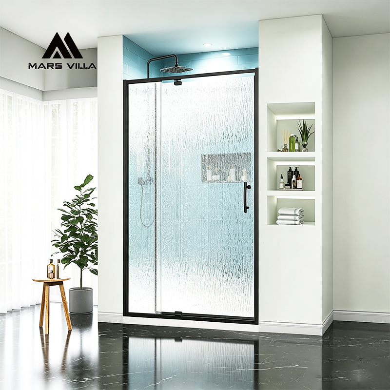 Matte Black Rain Semi-Frameless Glass 38-42_W x 71_H Pivot Swing Shower Door