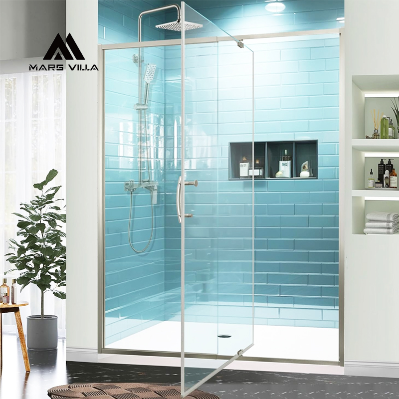 Mars Villa brushed nickel frame hinged swing shower door, SGCC clear tempered glass bathroom shower door