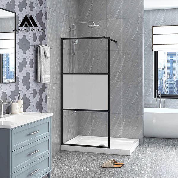 34″X 72″ Shower Screen Clear Tempered Glass Framed Walk-in Black Door
