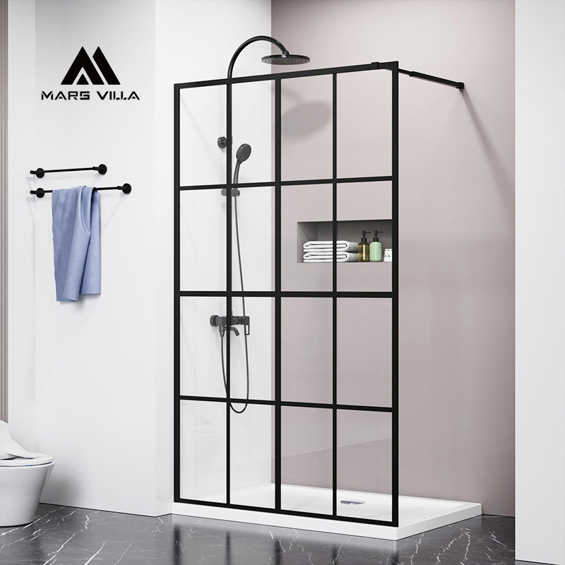 Matte Black Custom Size Walk-in Shower Screen For Hotel Bathroom Projects