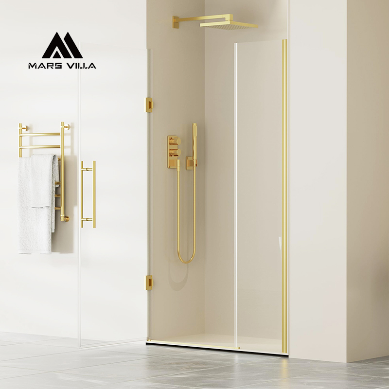 Brushed Gold Framed Hinged Shower Door, 42