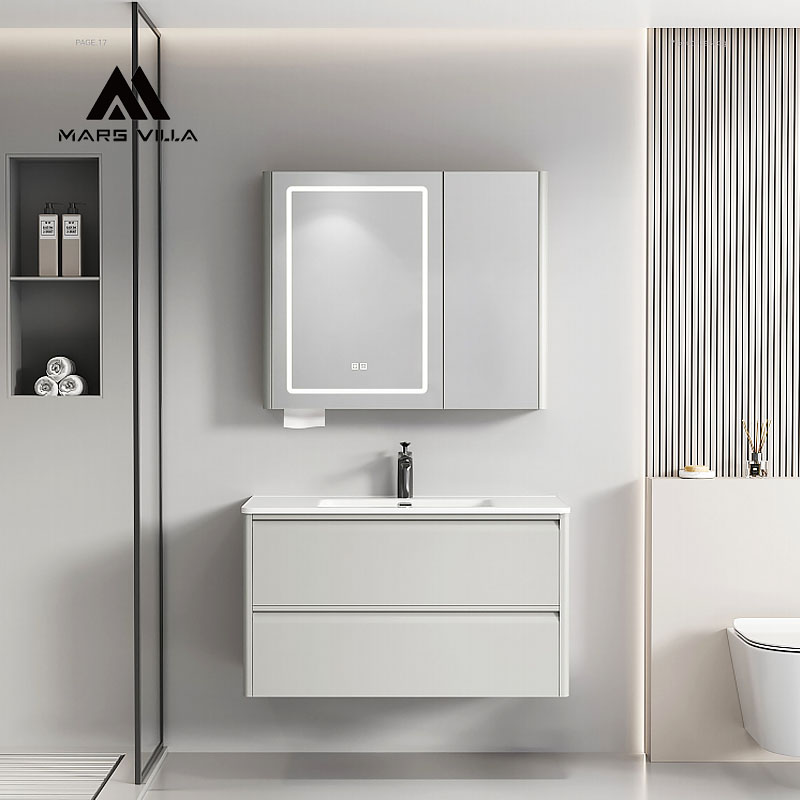 Modern Wall Mounted Bathroom Vanity with Double Drawer Cabinet & LED Mirror