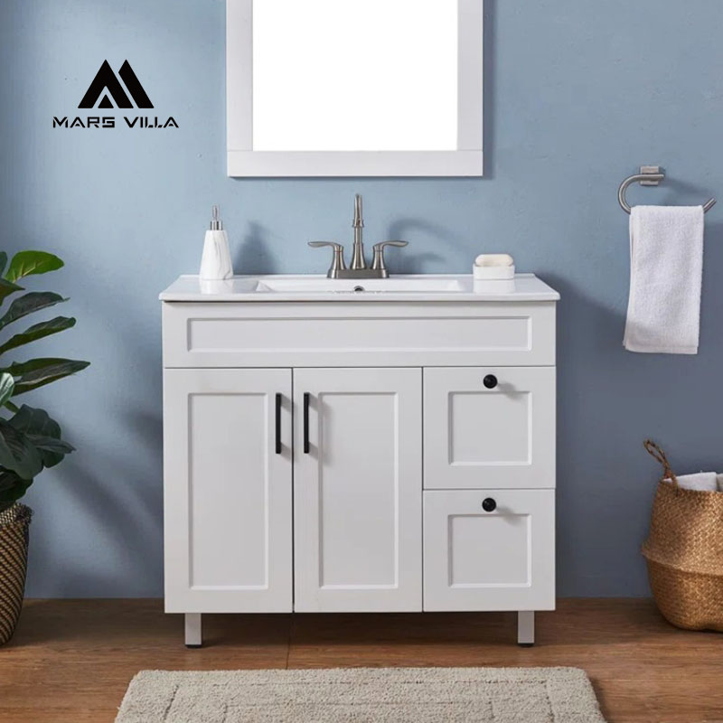 Freestanding 36 Inch White Shaker Bathroom Vanity with Ceramic Basin