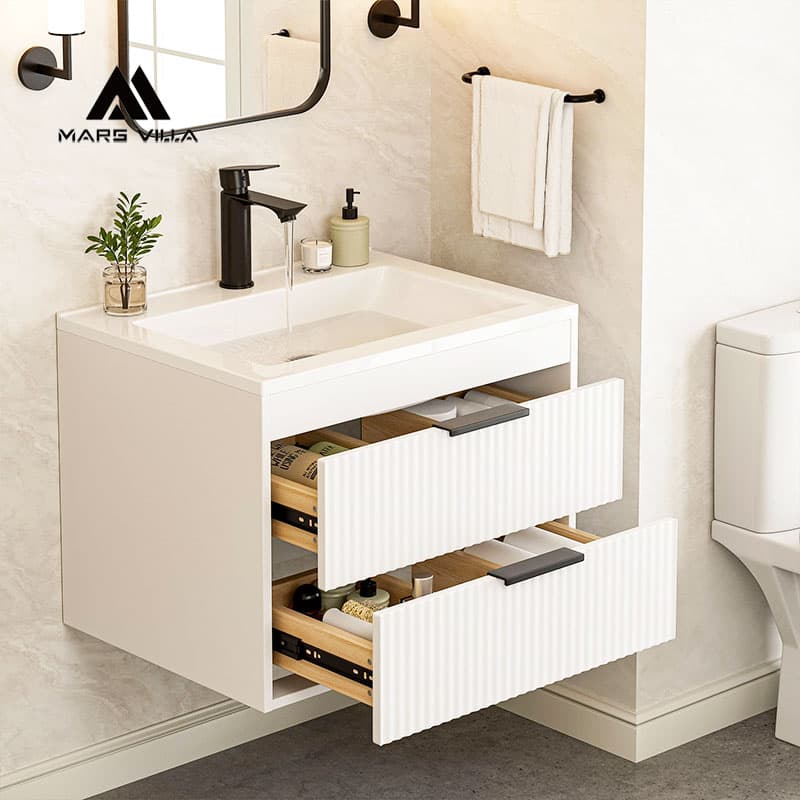Custom 24 Inch White Fluted Wall-Mounted Bathroom Vanity