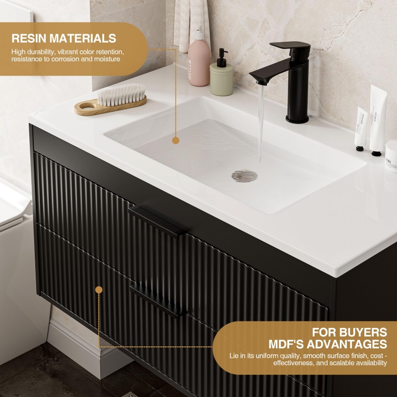 black fluted bathroom vanity basin