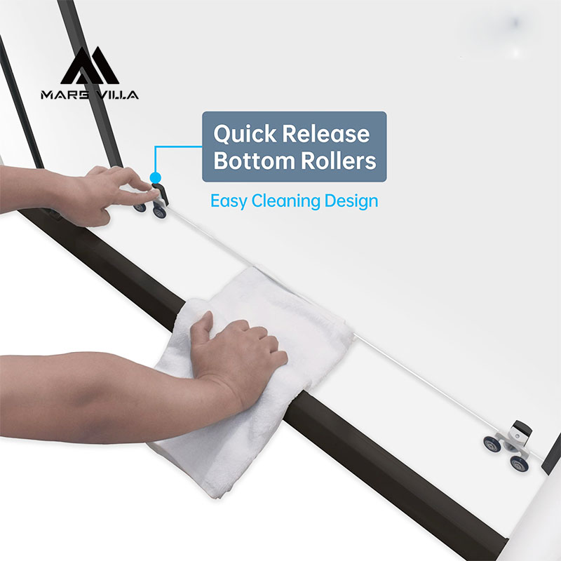 mars villa sliding shower door quick‑release bottom rollers design, easy‑to‑clean track for shower enclosure maintenance