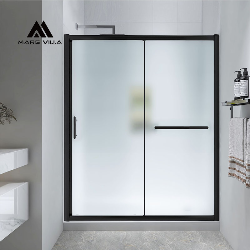 Puerta de ducha doble corrediza de vidrio negro esmerilado de 60″ de ancho x 75″ de alto para baño