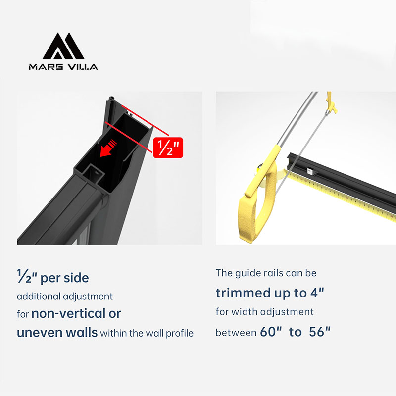mars villa framed sliding shower door width adjustment diagram, side 1/2