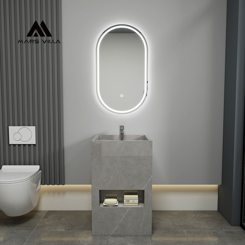 Custom Compact Bathroom Vanity with Marble-Look Top & LED Mirror