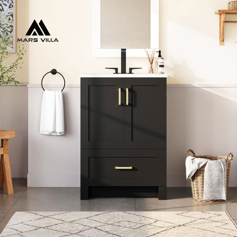 OEM/ODM Black 24-Inch Freestanding Shaker Bathroom Vanity Set with Gold Hardware