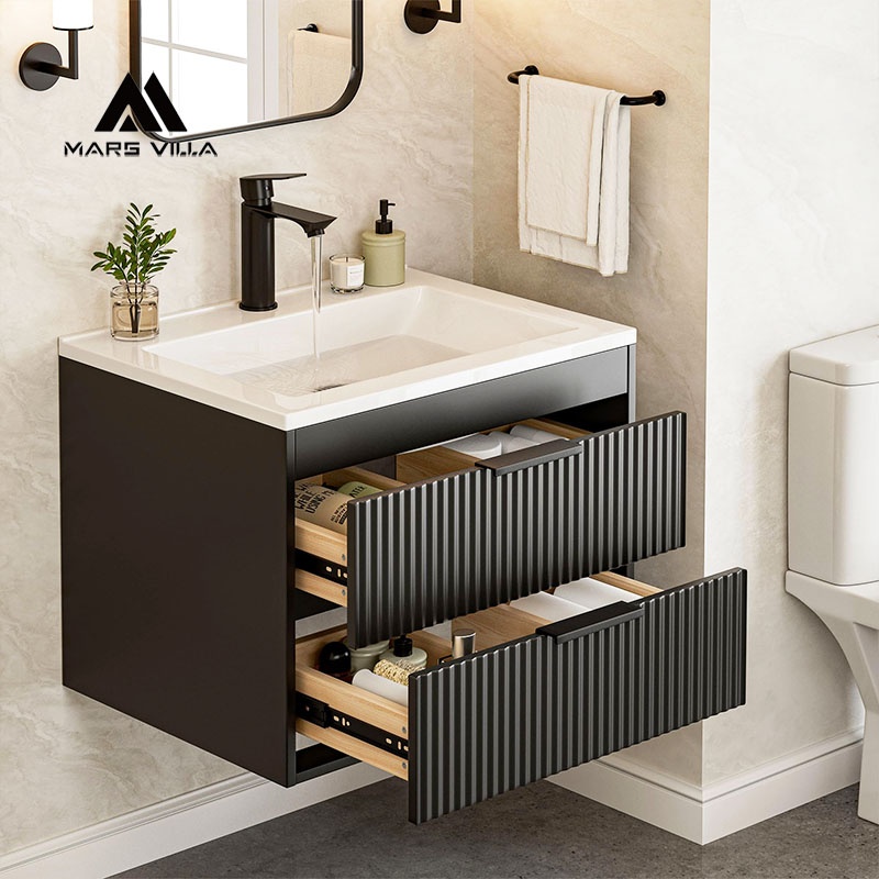 Custom White 24-Inch Freestanding Shaker Bathroom Vanity Set with Black Hardware