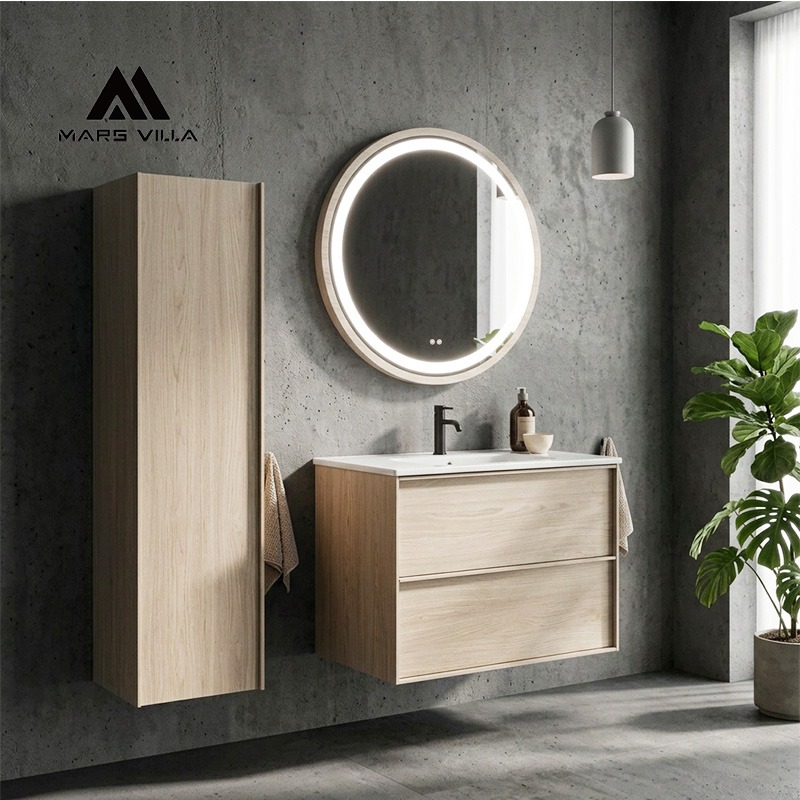 natural wood tone bathroom vanity
