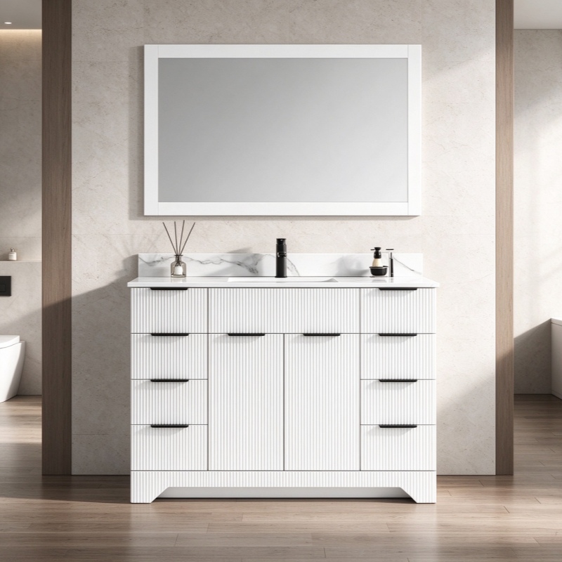 white fluted bathroom vanity set
