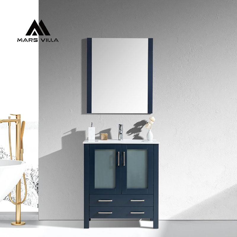 bathroom vanity with glass doors