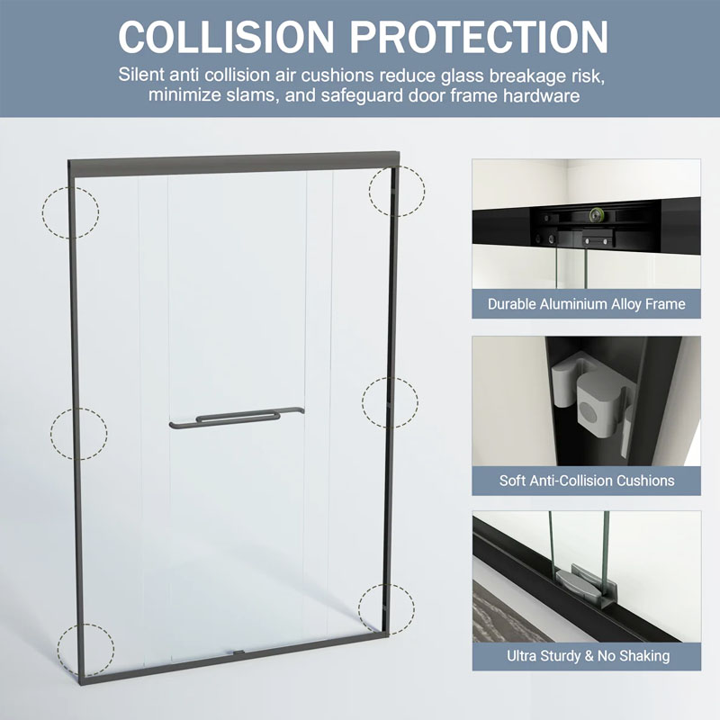 Mars Villa factory custom sliding shower enclosure anti-collision protection details, silent anti collision air cushions, durable aluminum alloy frame, ultra sturdy no shaking, professional shower door supplier