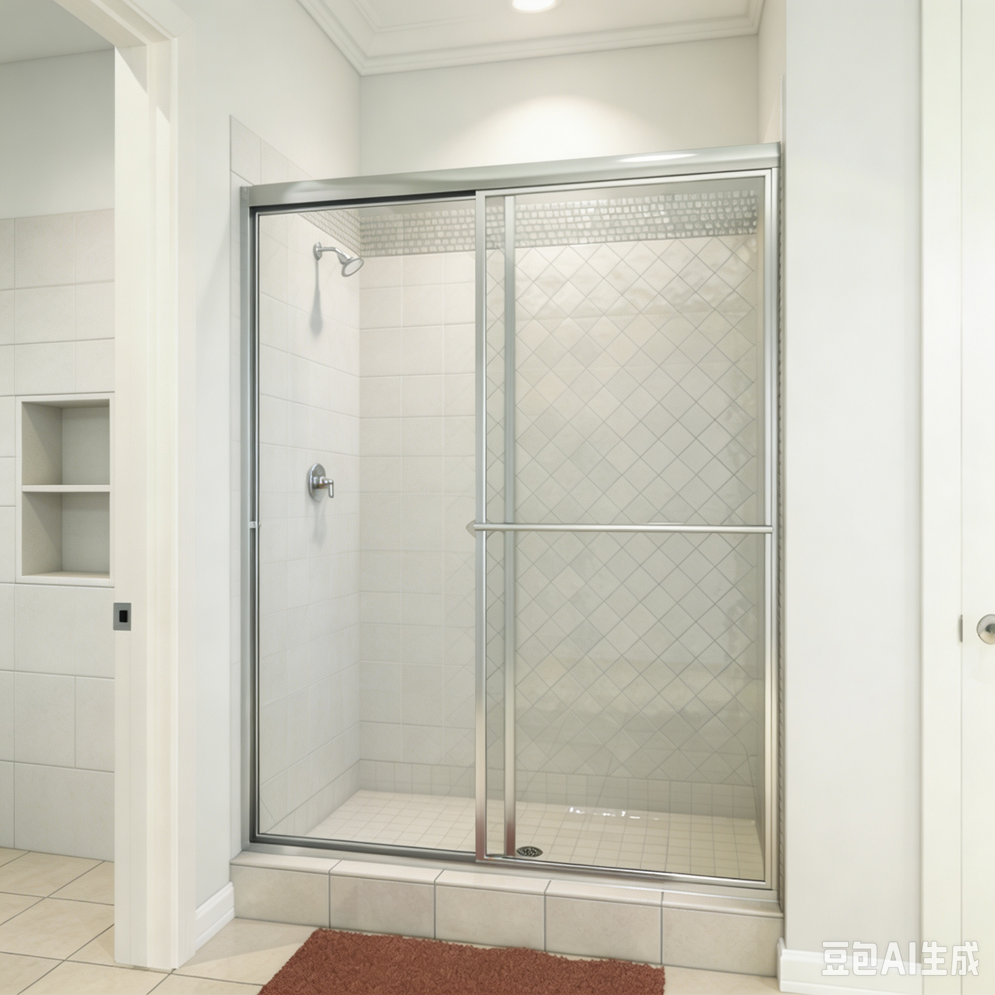 Fully framed sliding bypass shower door comes 3/16-in thick tempered glass