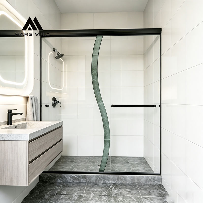 1/4-in thick tempered glass OEM Curved semi-frameless sliding shower door