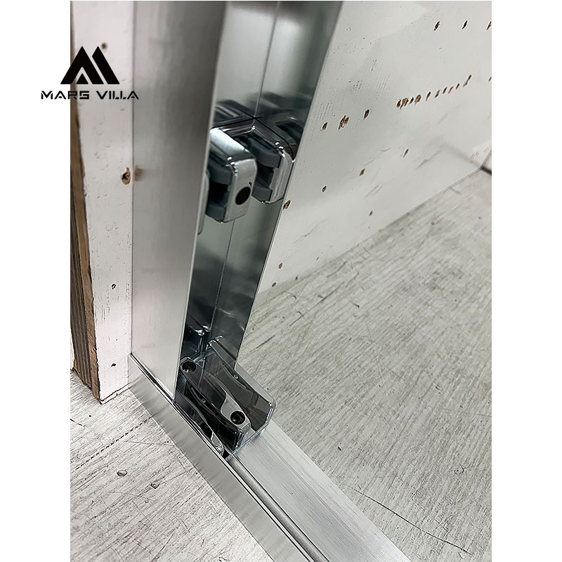 Mars Villa shower door chrome hinge hardware close-up, sturdy corrosion-resistant shower glass hinge, durable shower enclosure fitting