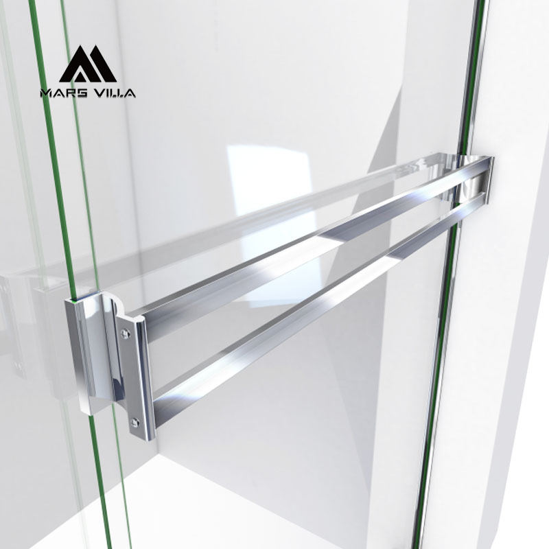 Mars Villa shower door double towel bar, glass mounted polished chrome towel rack, custom bathroom shower hardware from China manufacturer for glass shower enclosure