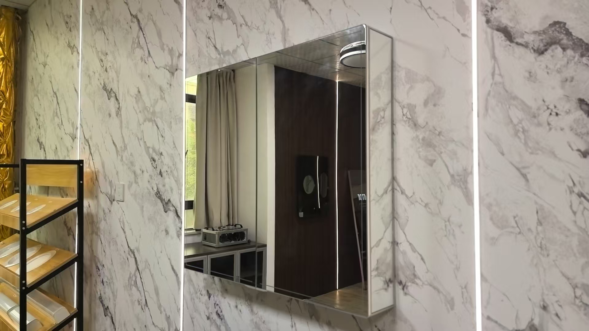 mars villa aluminum frame wall mounted mirror cabinet, frameless style mirror storage cabinet for modern bathroom